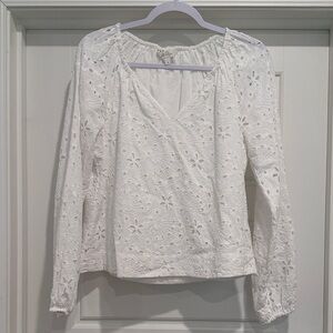 Lilly Pulitzer White Eyelet V-Neck Long Sleeve Blouse